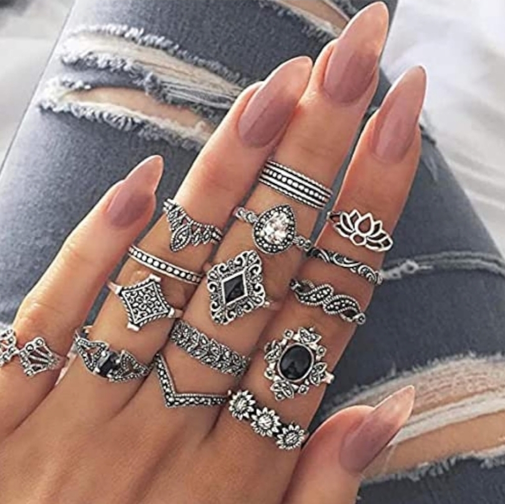 BUY 2, GET 1 FREE! Midi Finger 15 Ring Set Vintage Boho Knuckle Rings
